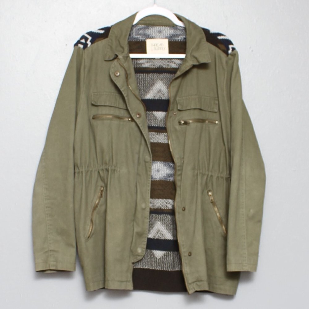 Thread & Supply Aztec Print Utility Canvas Pocket Jacket